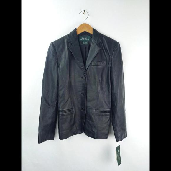 [SOLD] NWT VTG LAUREN RALPH LAUREN Sz 4 Leather Blazer Jacket Deadstock - Picture 1 of 6